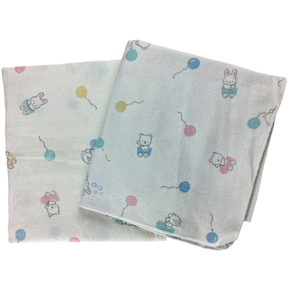 2 Beacon White Baby Receiving Blanket Lot Pastel Balloon Cat Bunny Dog  WPL 1675